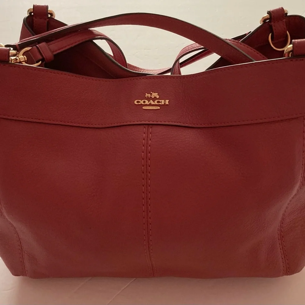 Coach Red Leather Shoulder/Crossbody Bag with Gold Accents magnetic snap closure